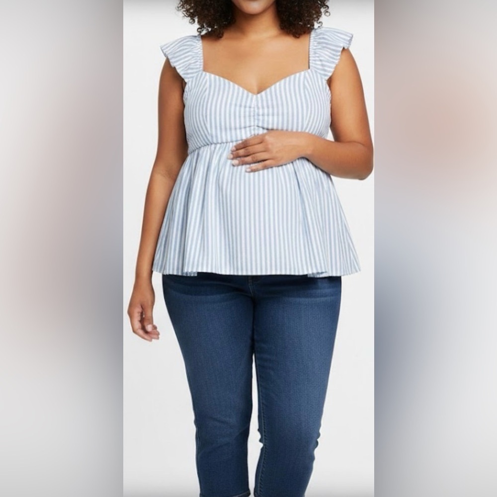 XXL (20) Time and Tru Light Blue and White Babydoll With Cap Sleeves Blouse